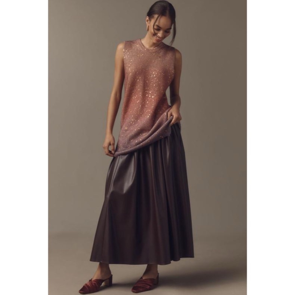 By Anthropologie Longline Metallic Cashmere Sweater Sleeveless Racerback Size XS